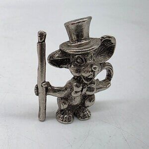 Vintage Silver Tone Mouse Figurine With Top Hat & Cane 1.75"